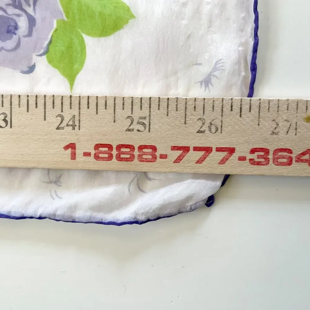 Vintage Silk Scarf Floral White Purple Romantic Feminine Parisian Euro Summer
